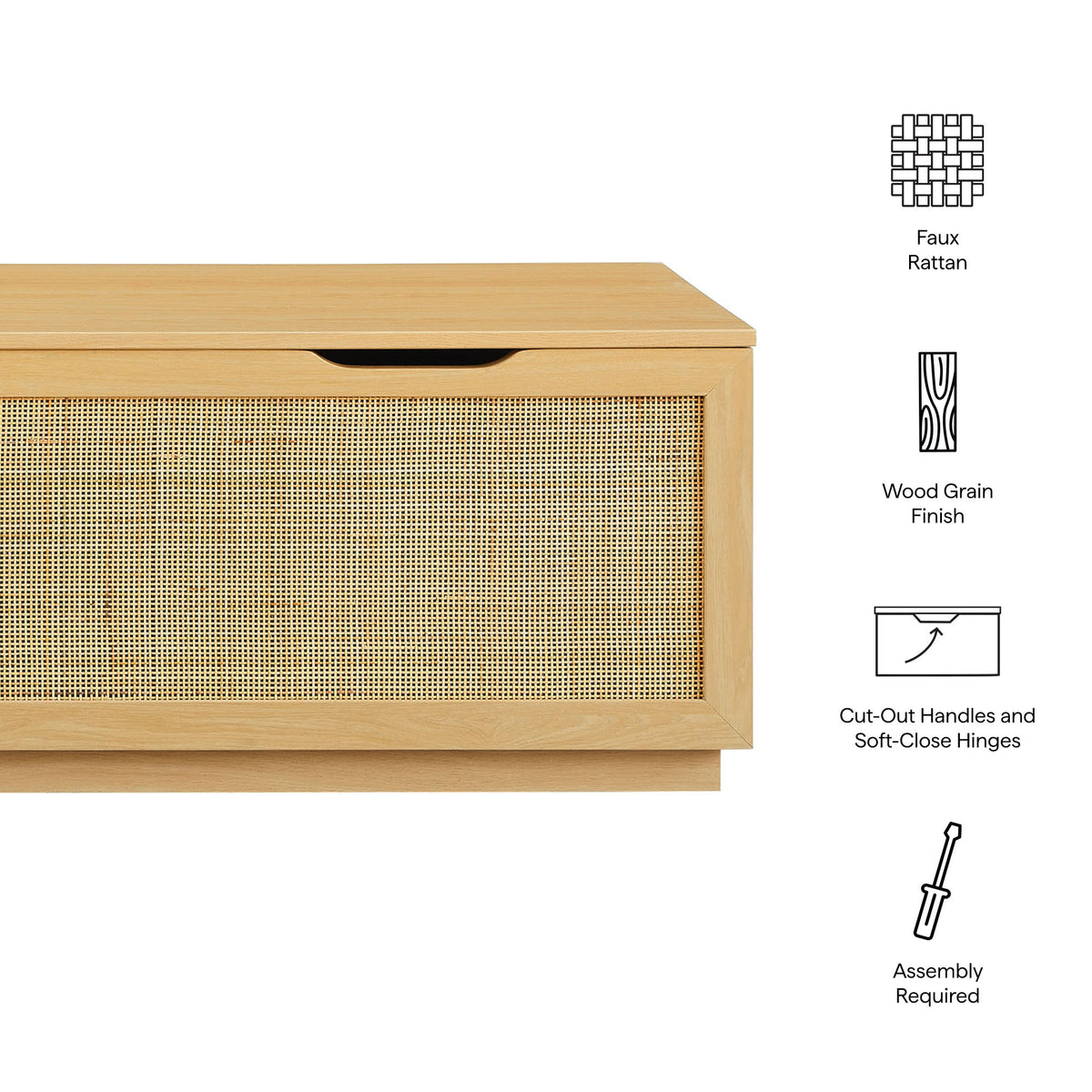 Soma Rattan Storage Bench, Oak - detail view