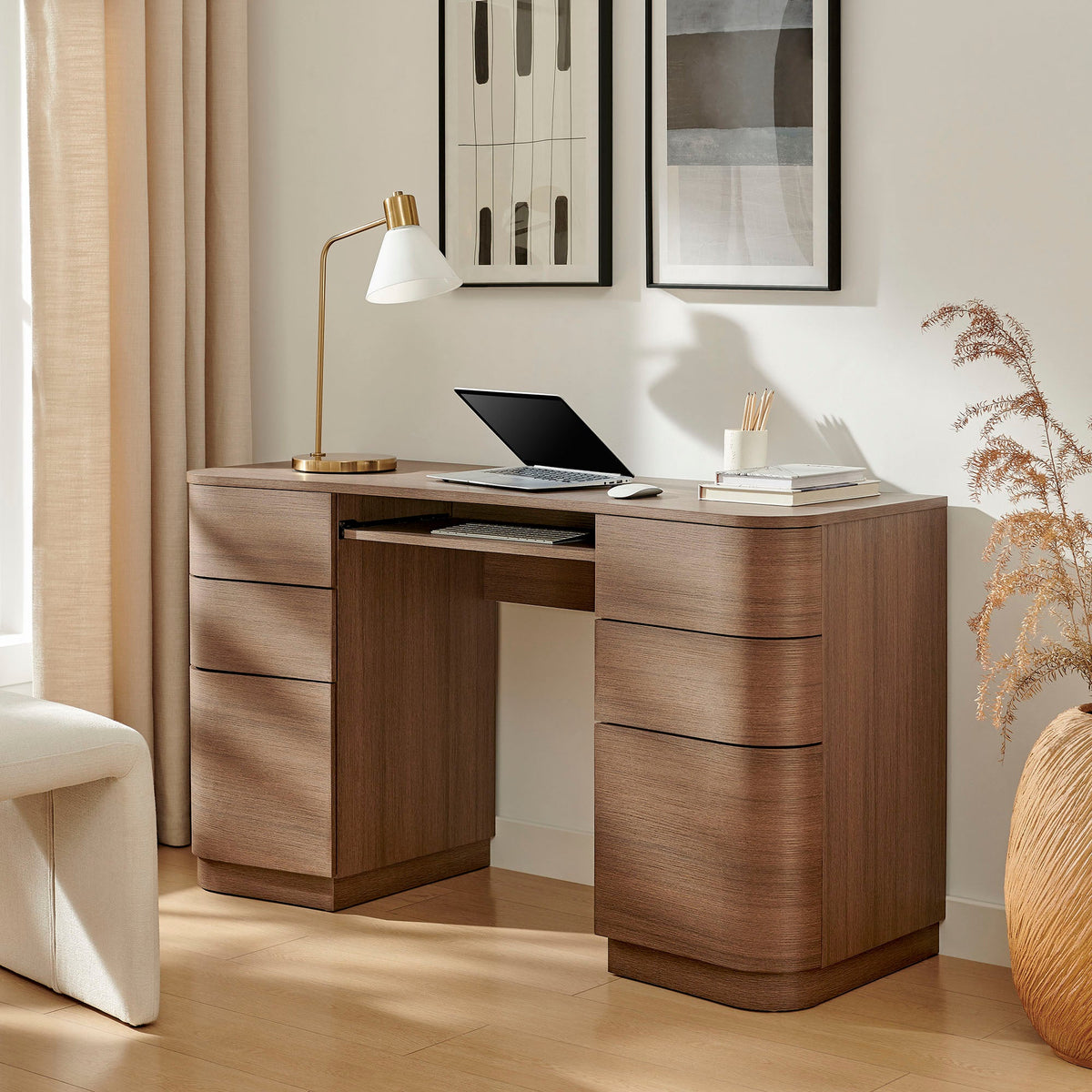 Mirae 55" 6-Drawer Curved Office Desk