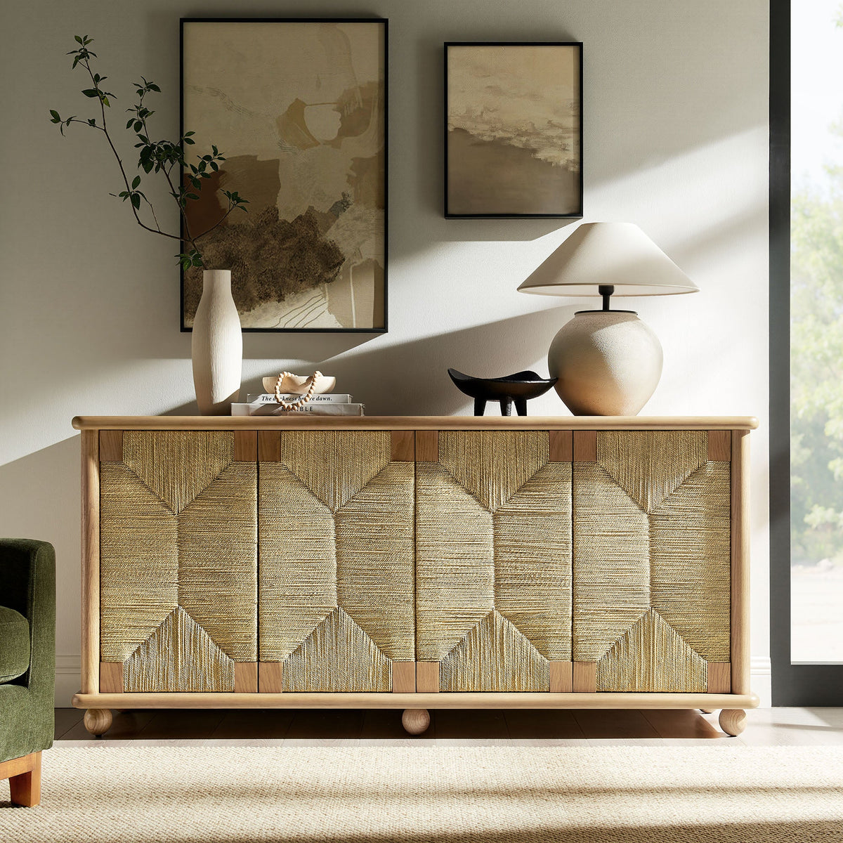 Marola 71 Inch Oak Wood Seagrass Sideboard - view 7