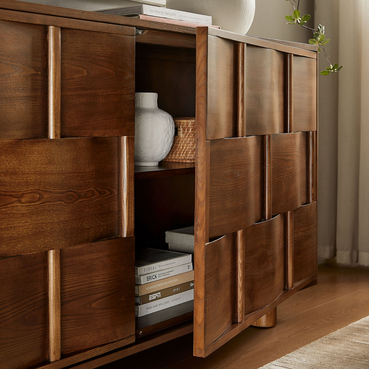 Foundry 71" Woven Design Buffet Storage Cabinet