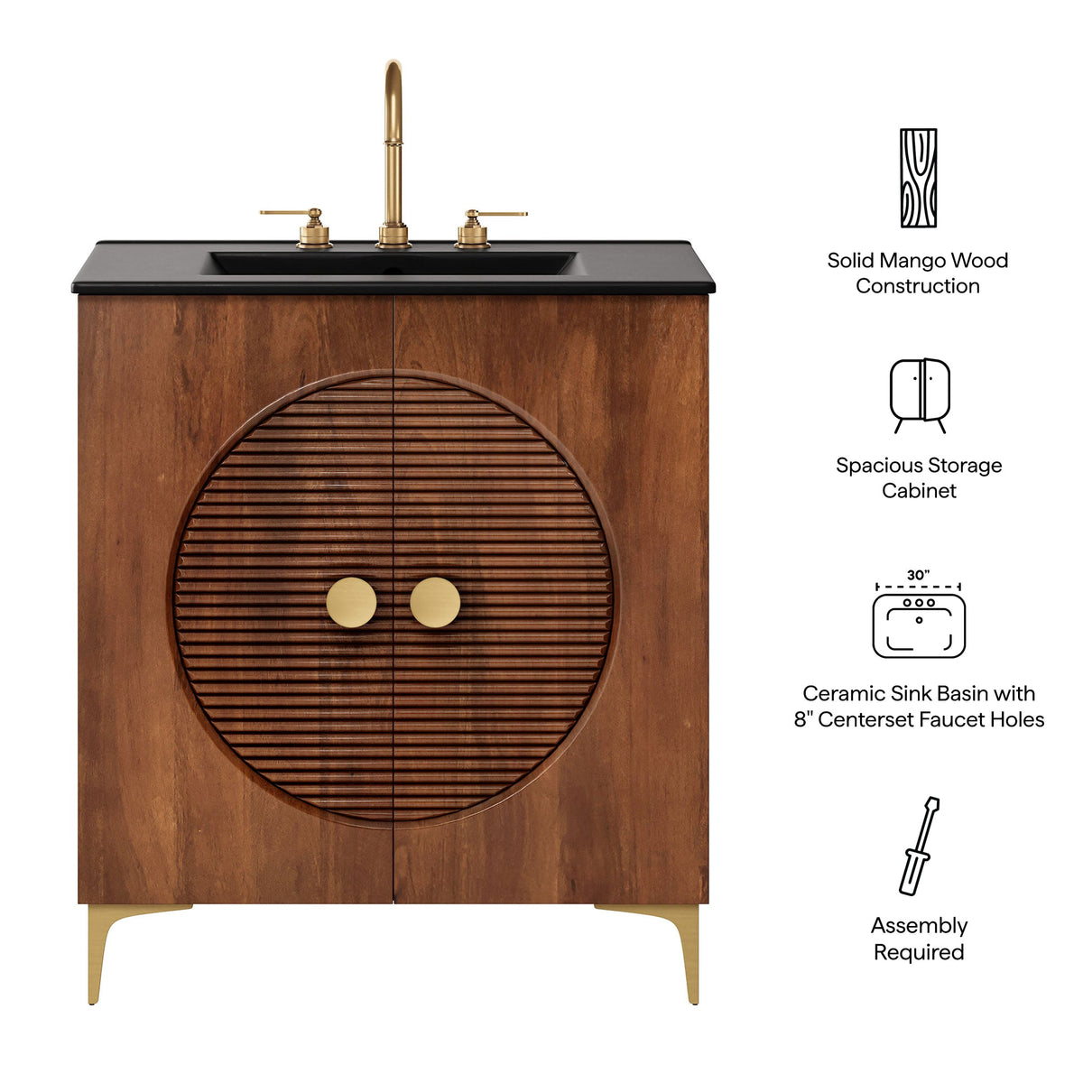 Vernon 30" Fluted Wood Vanity Cabinet With Sink - view 18