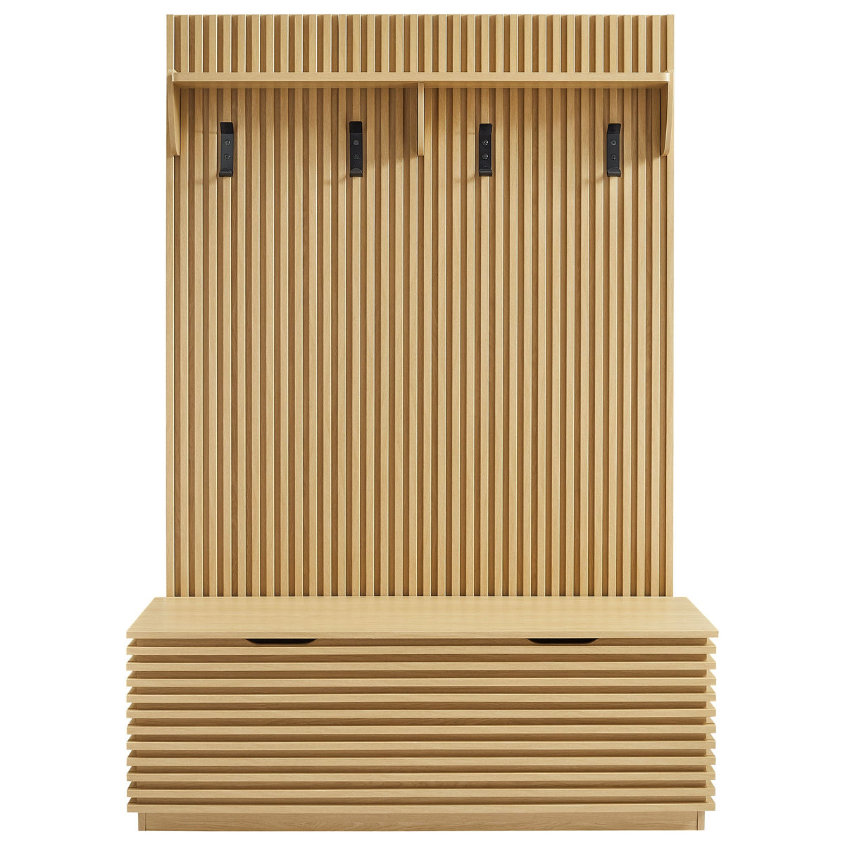 Render Fluted 3-in-1 Hall Tree With Storage Bench and Coat Rack