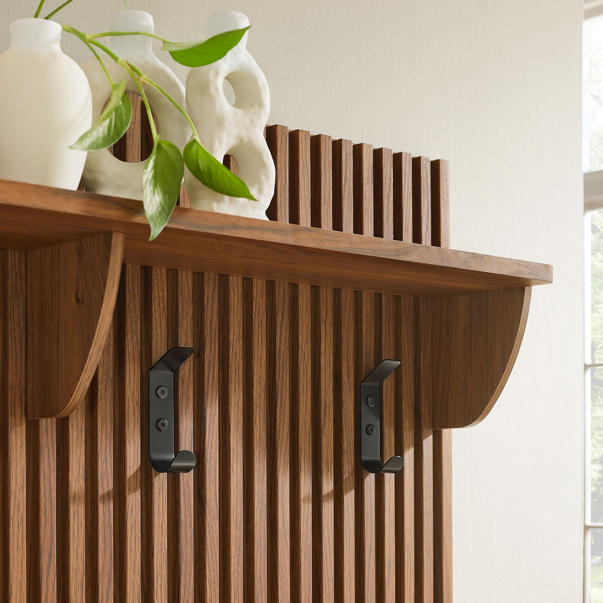 Render Fluted 3-in-1 Hall Tree With Storage Bench and Coat Rack