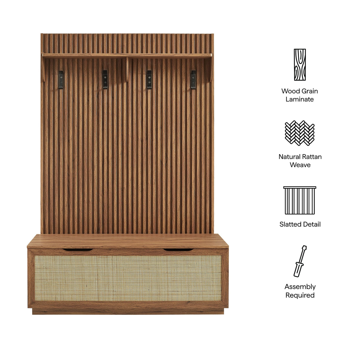 Soma Fluted 3-in-1 Hall Tree With Storage Bench and Coat Rack