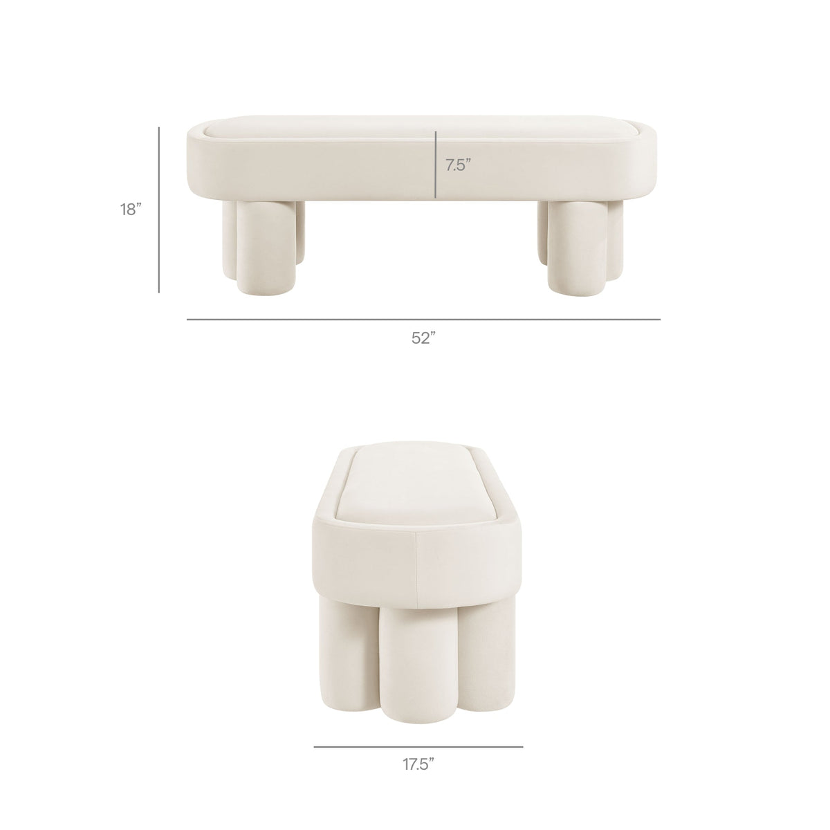 Mossi Oval Performance Velvet Accent Bench