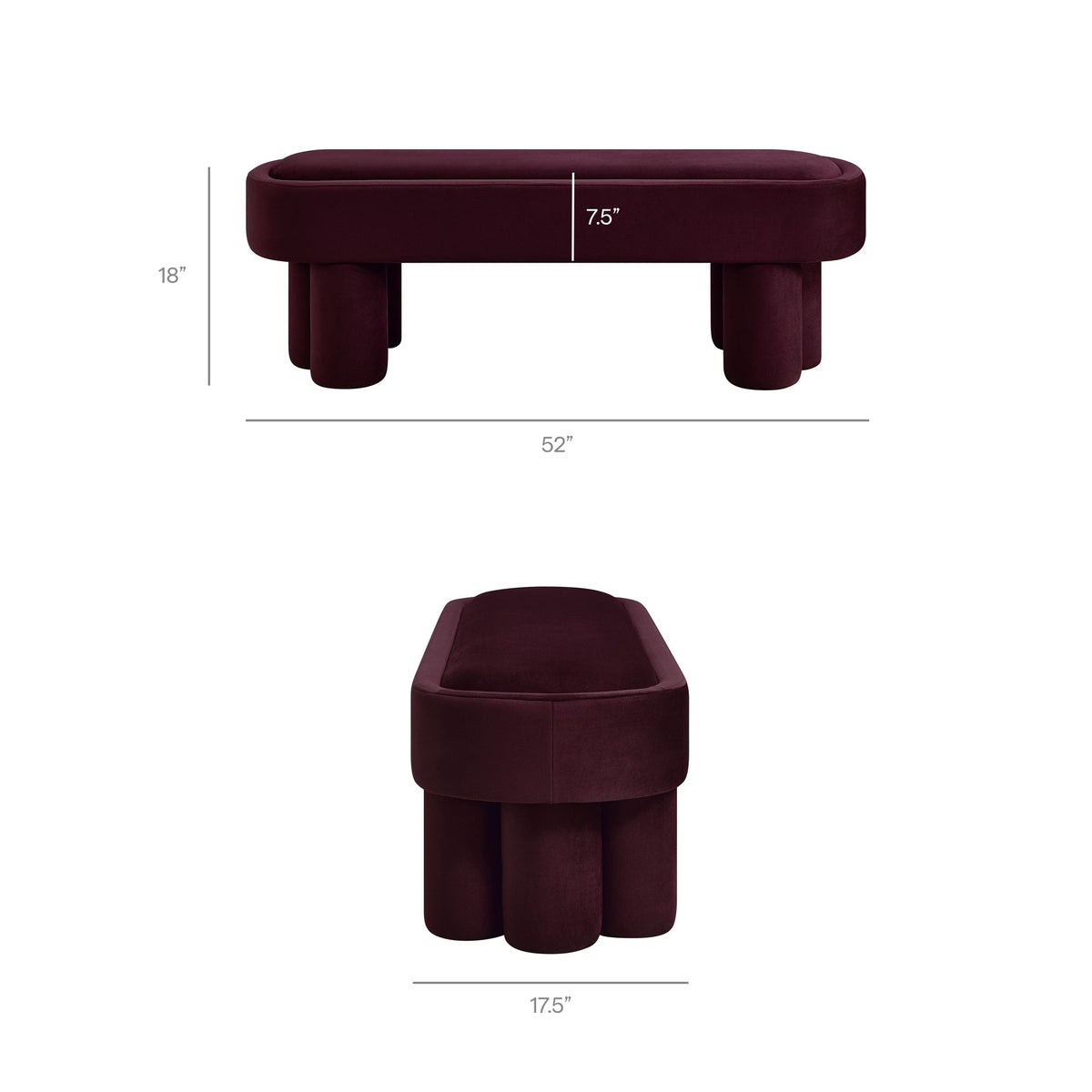 Mossi Oval Performance Velvet Accent Bench
