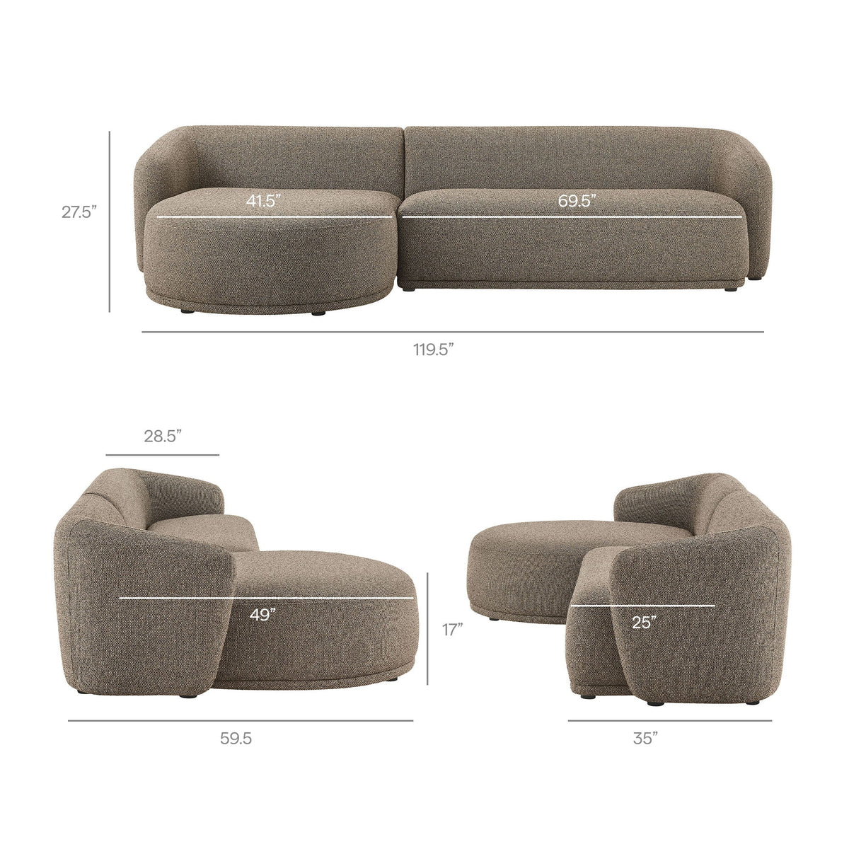 Monica 2 Piece Left Facing Boucle Fabric Modular Sofa with Chaise