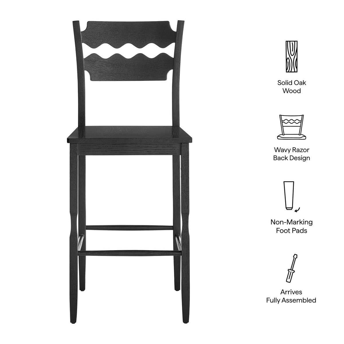 Jax Oak Wood Bar Stool With Wavy Razor Back