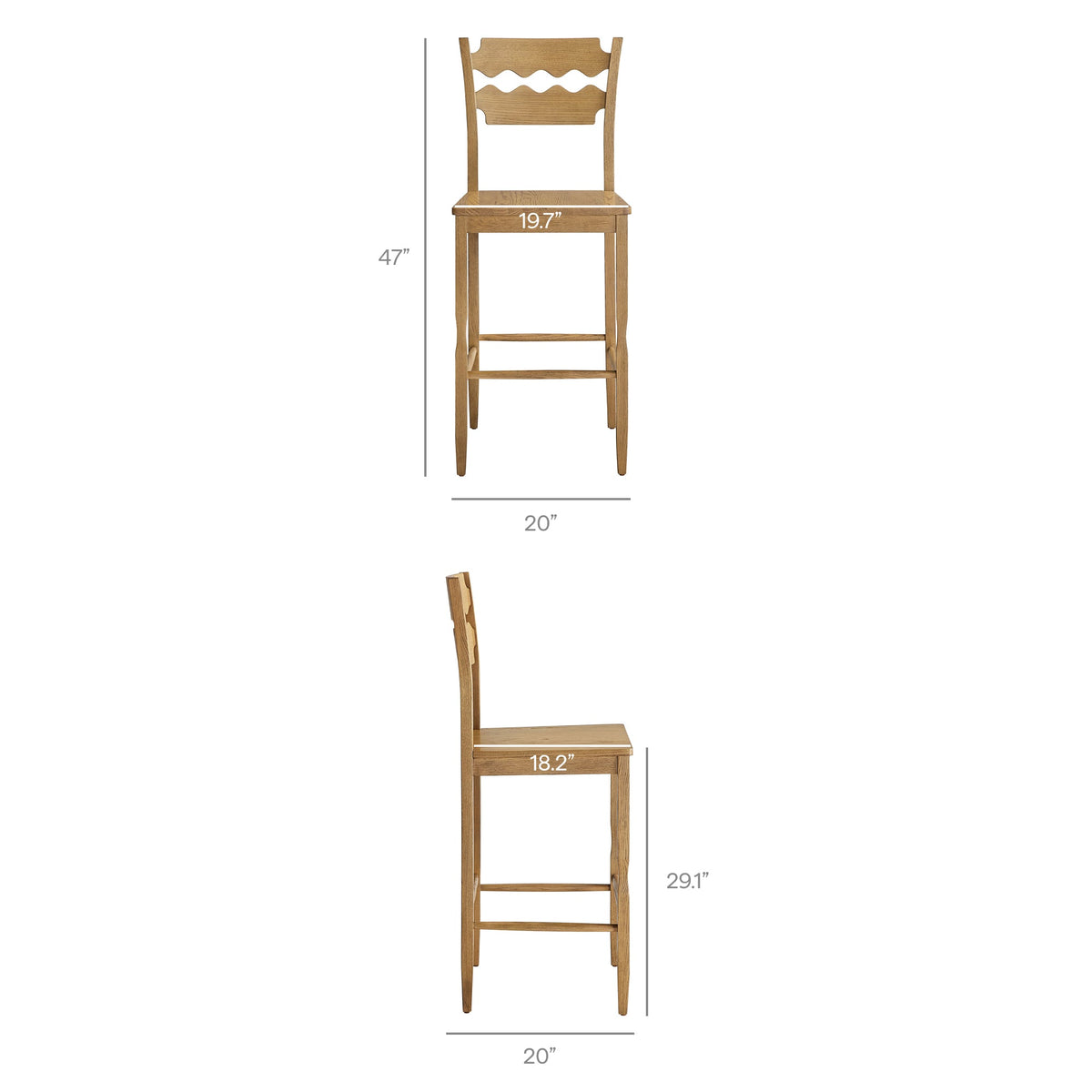 Jax Oak Wood Bar Stool With Wavy Razor Back