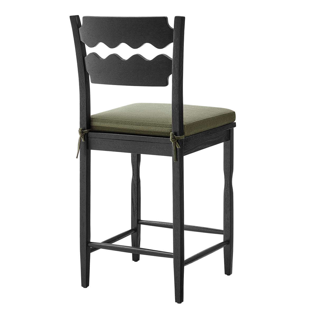 Jax Oak Wood Counter Stool With Wavy Razor Back and Cushion