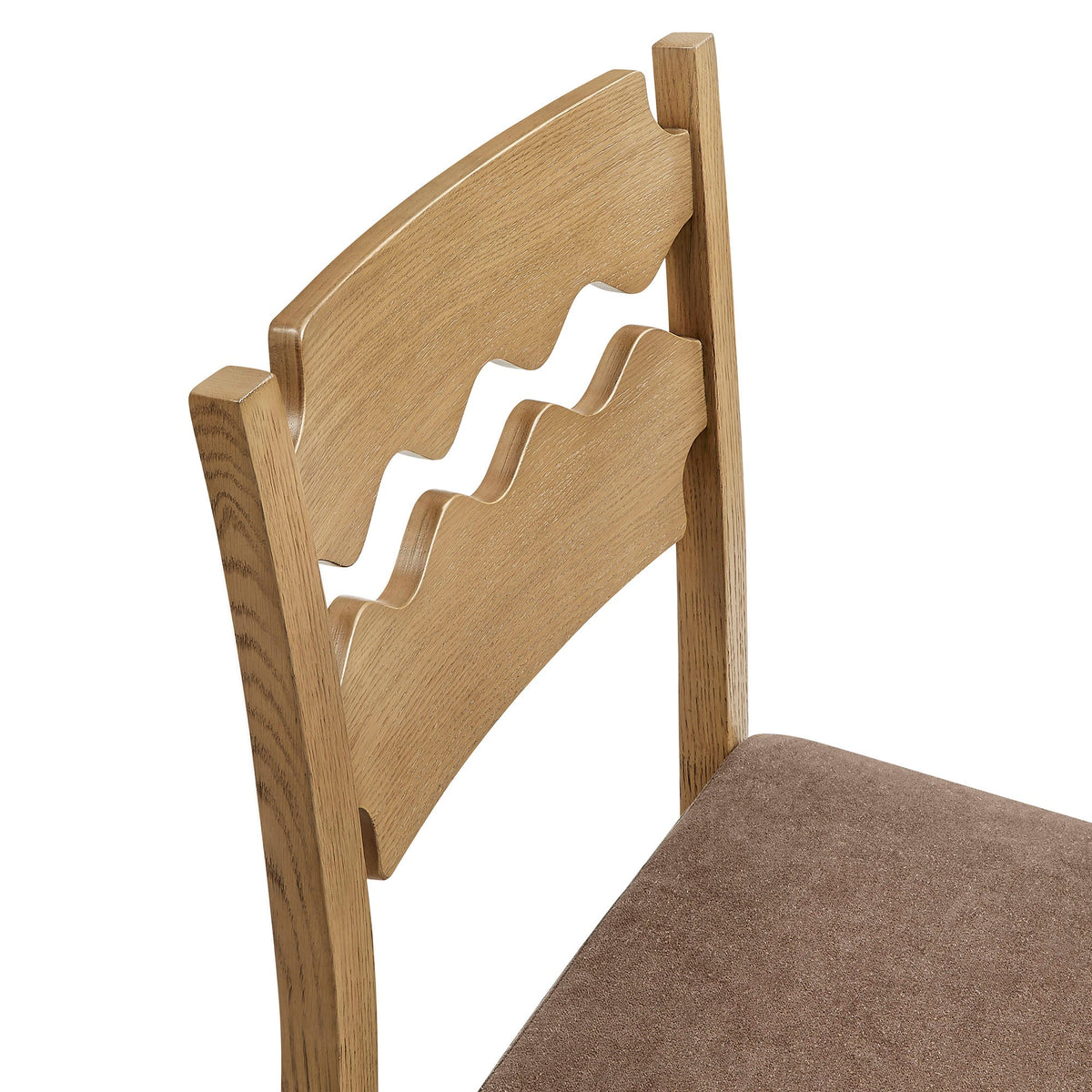 Jax Oak Wood Counter Stool With Wavy Razor Back and Cushion