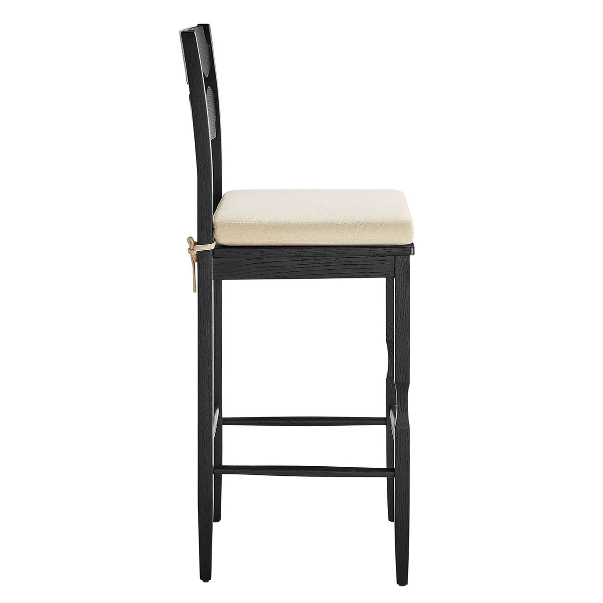 Jax Oak Wood Bar Stool With Wavy Razor Back and Cushion