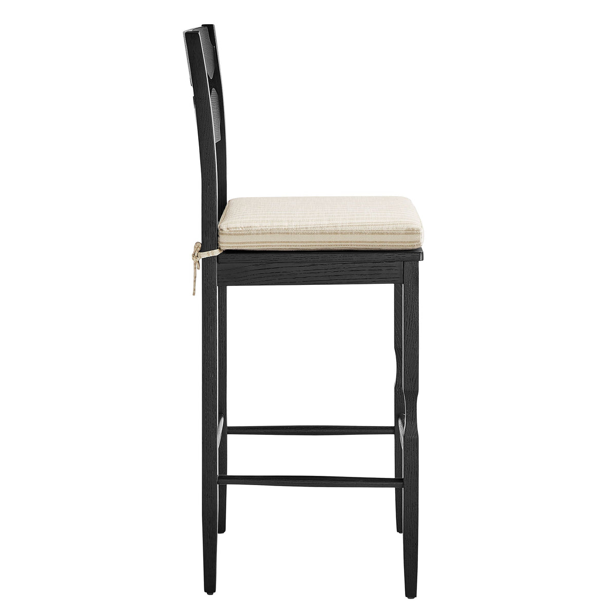 Jax Oak Wood Bar Stool With Wavy Razor Back and Cushion