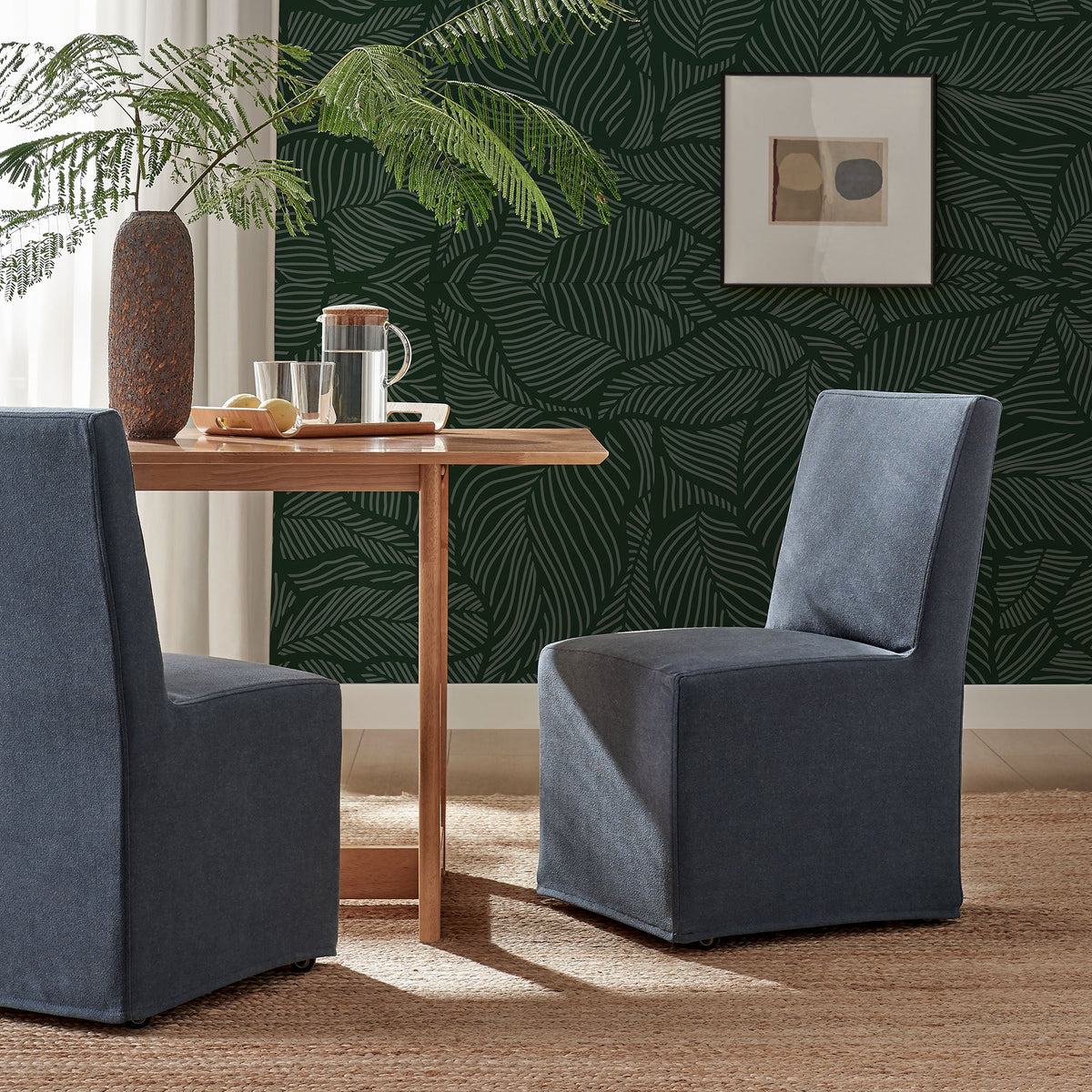 Tessera Upholstered Linen-Blend Slipcovered Dining Chair, Denim - view 7