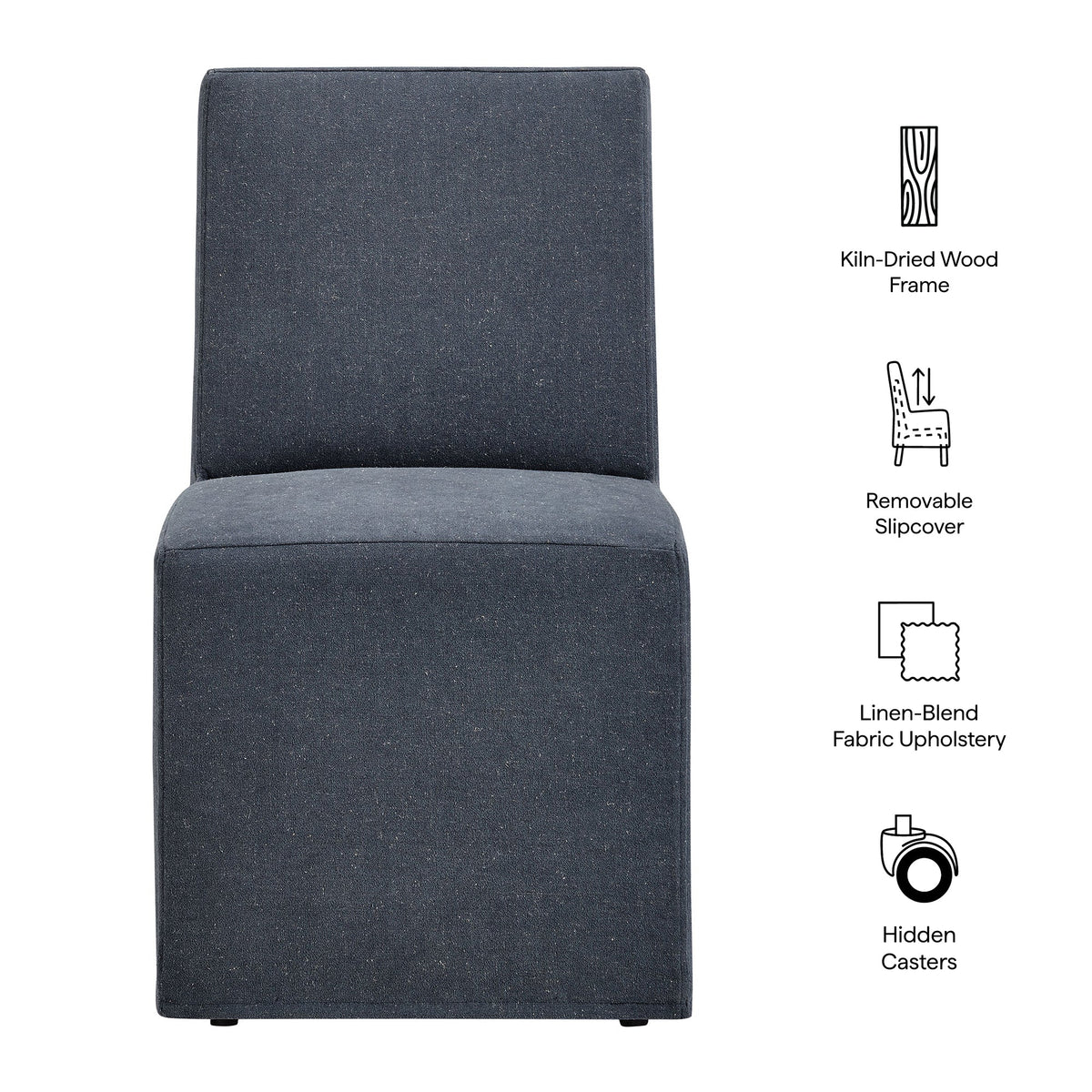 Tessera Upholstered Linen-Blend Slipcovered Dining Chair, Denim - detail view