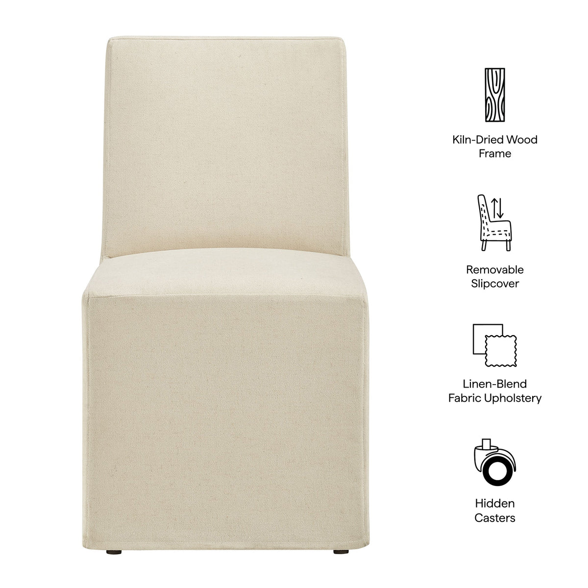 Tessera Upholstered Linen-Blend Slipcovered Dining Chair, Linen - detail view