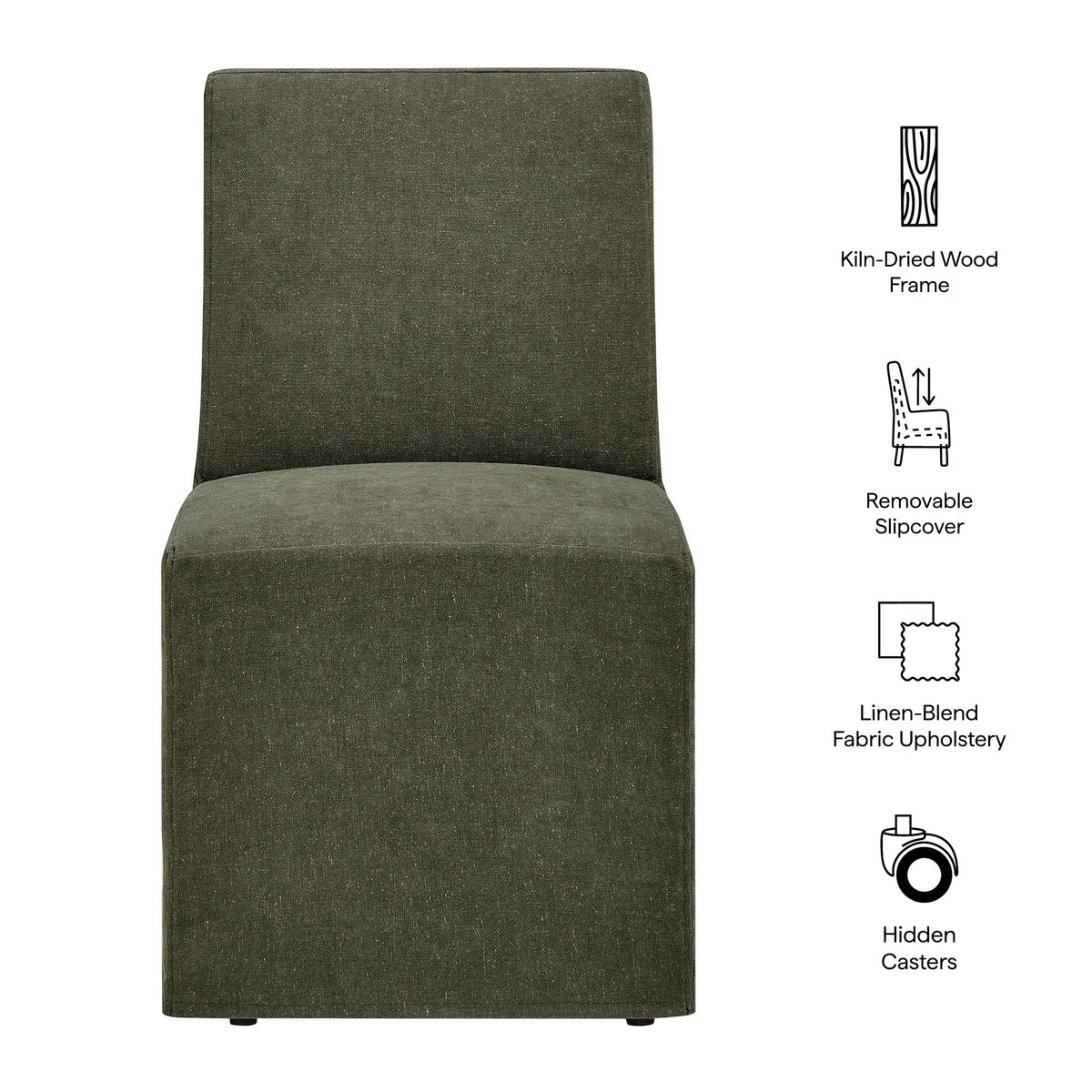 Tessera Upholstered Linen-Blend Slipcovered Dining Chair, Sage - detail view