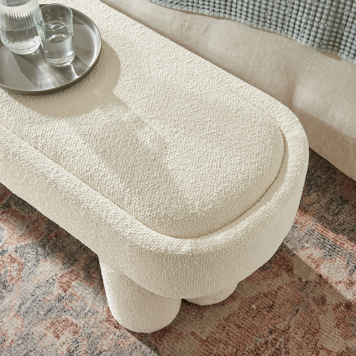 Mossi 52-Inch Oval Boucle Fabric Bench