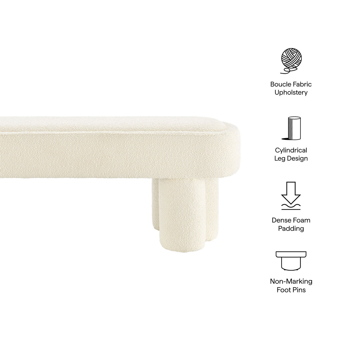 Mossi 52-Inch Oval Boucle Fabric Bench
