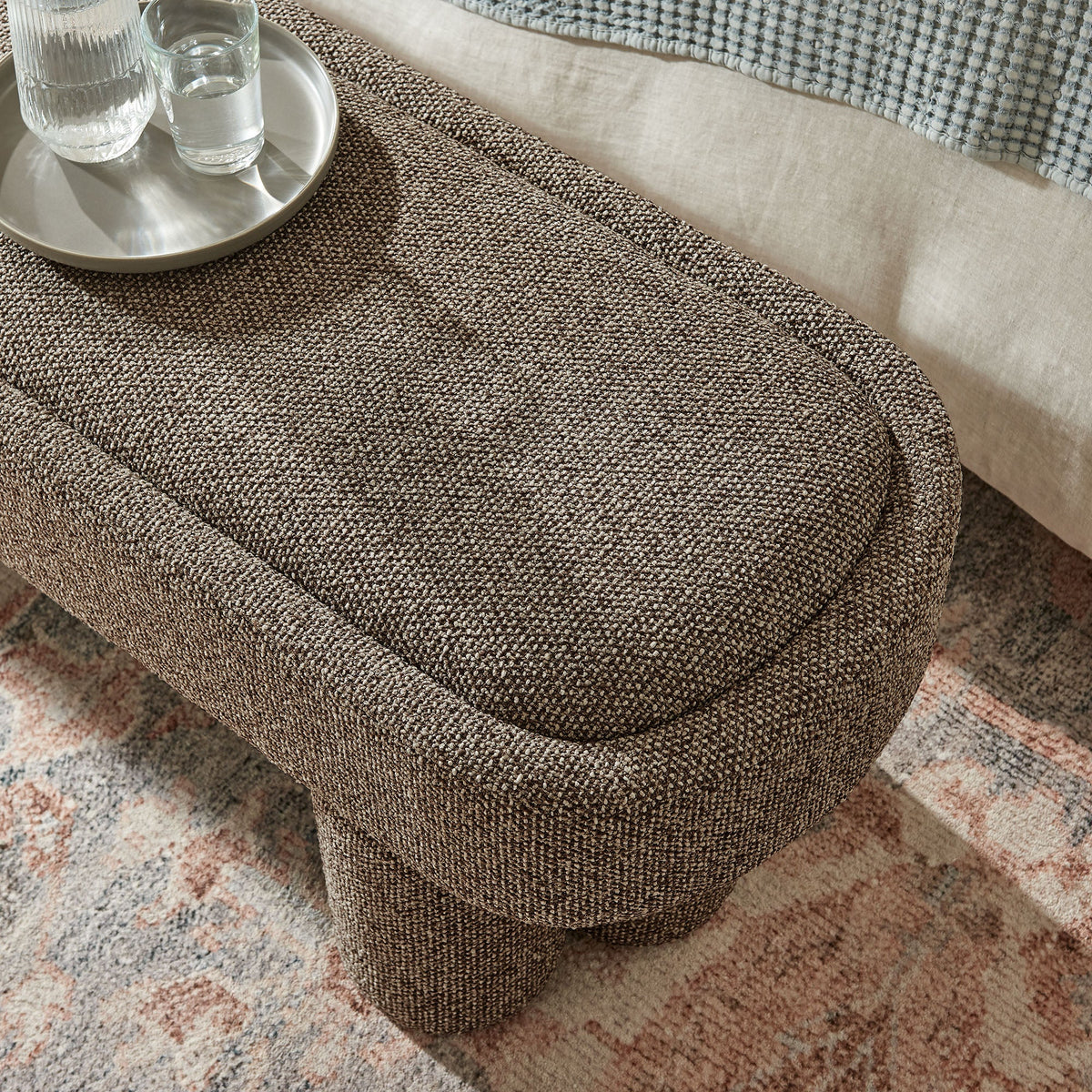 Mossi 52-Inch Oval Boucle Fabric Bench