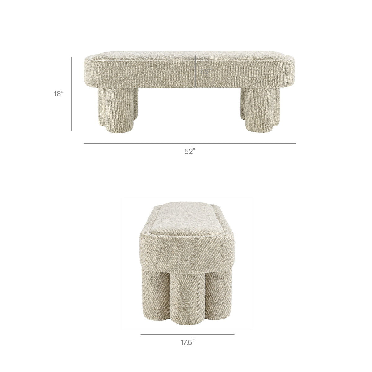 Mossi 52-Inch Oval Boucle Fabric Bench