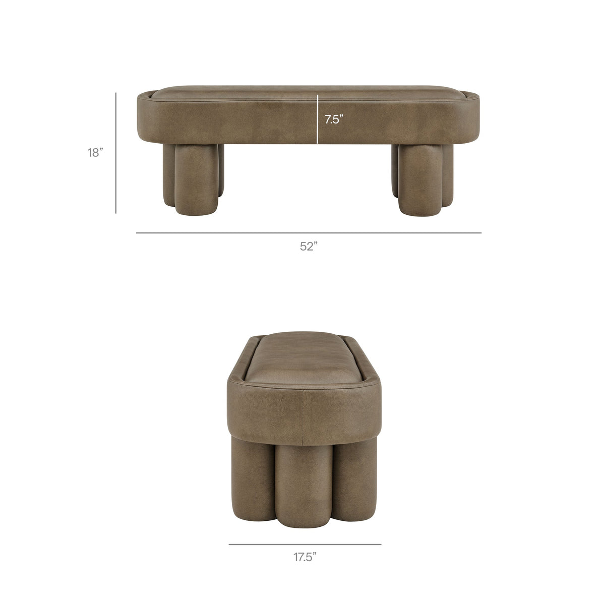 Mossi 52-Inch Oval Vegan Leather Bench