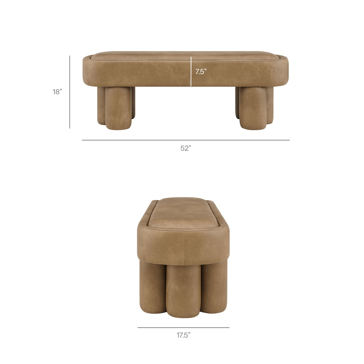 Mossi 52-Inch Oval Vegan Leather Bench