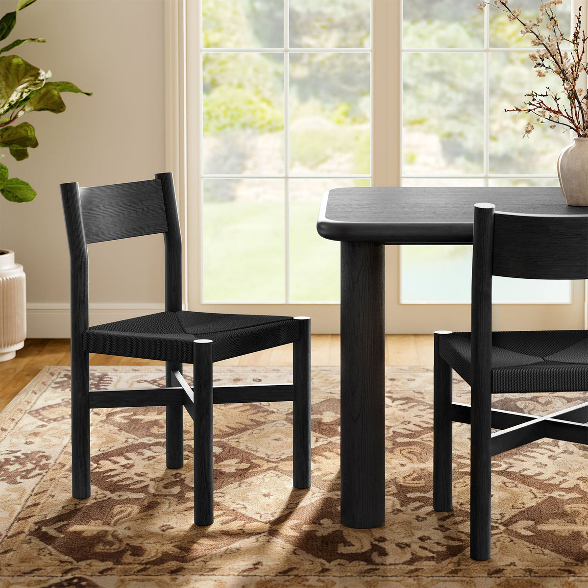 Alvia Oak Wood Dining Side Chair With Woven Seat