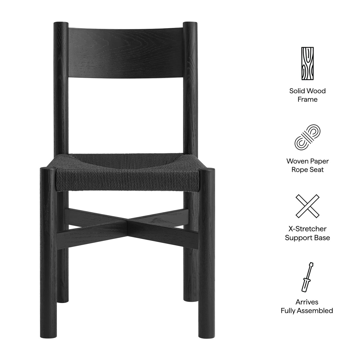 Alvia Oak Wood Dining Side Chair With Woven Seat