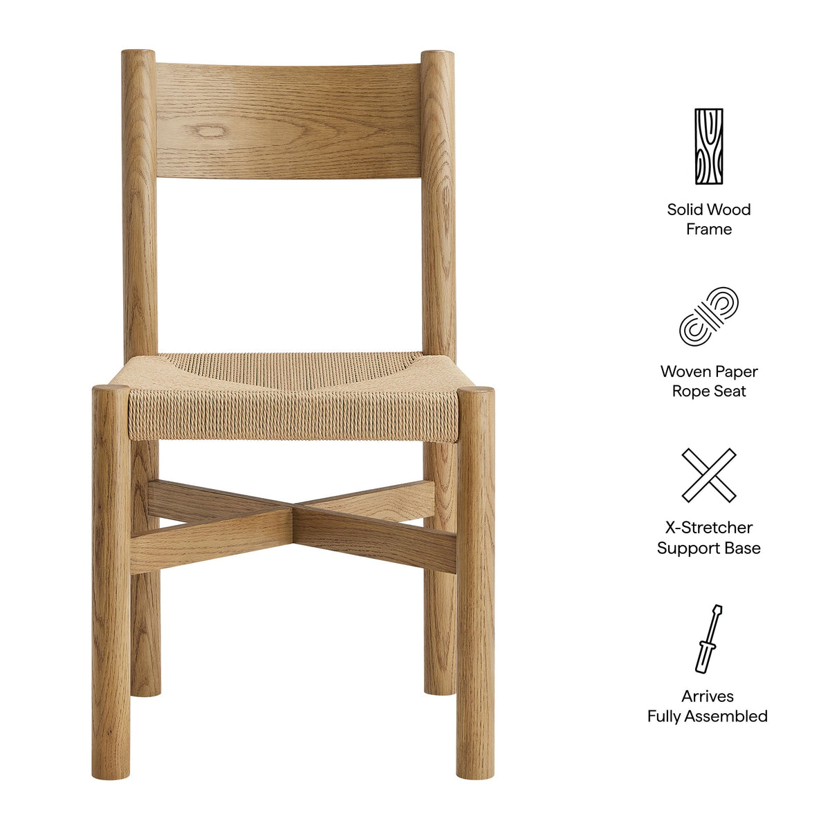 Alvia Oak Wood Dining Side Chair With Woven Seat
