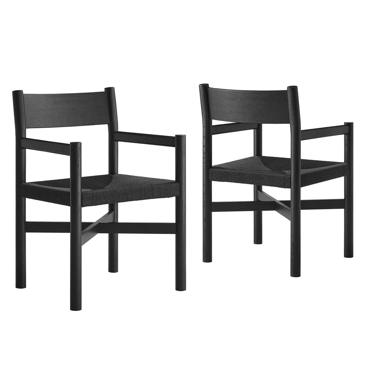 Alvia Oak Wood Dining Armchairs With Woven Seats Set of 2