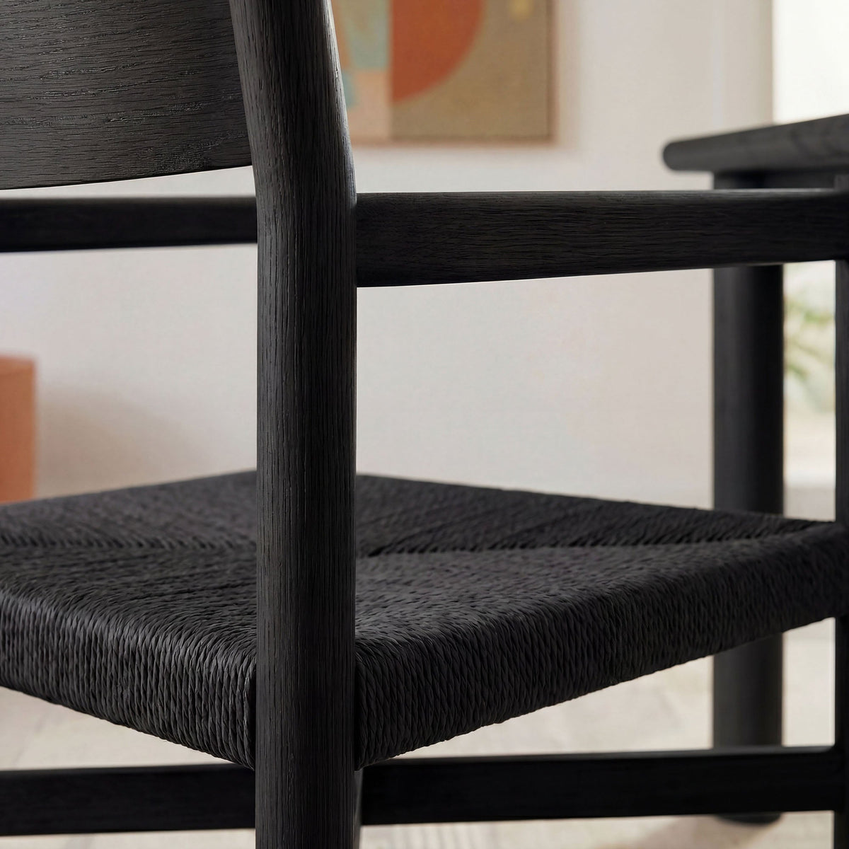 Alvia Oak Wood Dining Armchairs With Woven Seats Set of 2