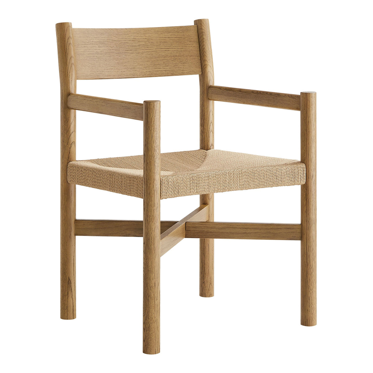 Alvia Oak Wood Dining Armchairs With Woven Seats Set of 2