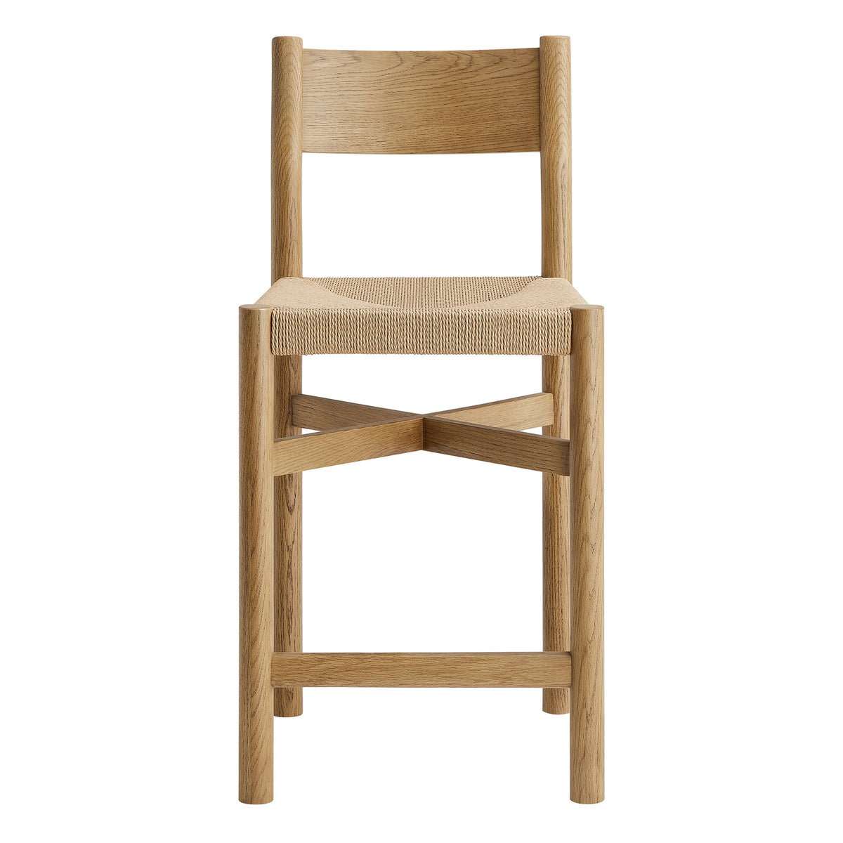Alvia Oak Wood Counter Stools With Woven Seats Set of 2