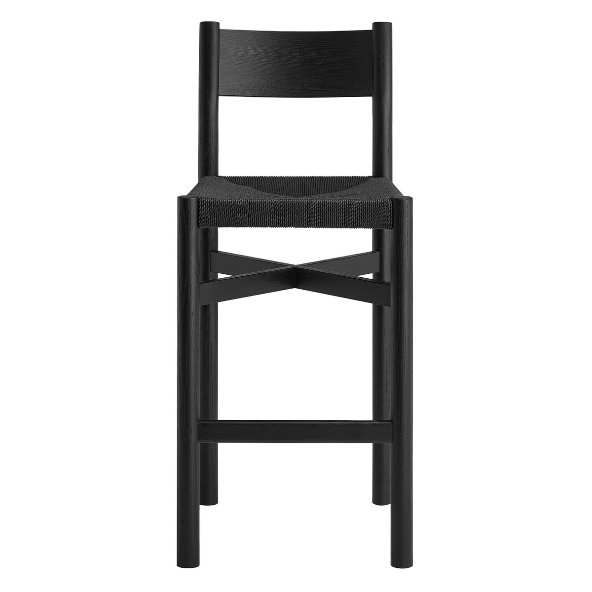 Alvia Oak Wood Bar Stools With Woven Seats Set of 2