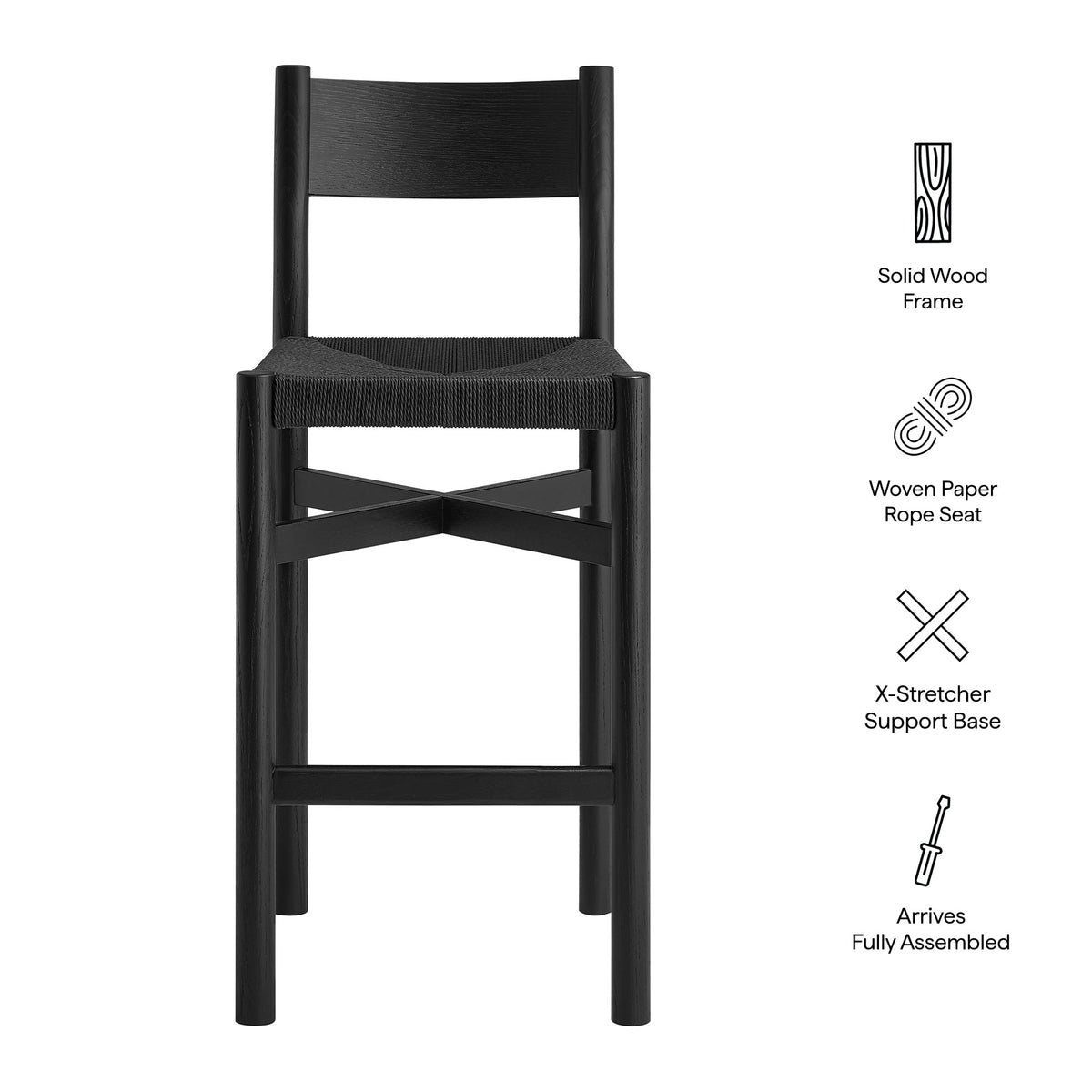 Alvia Oak Wood Bar Stools With Woven Seats Set of 2
