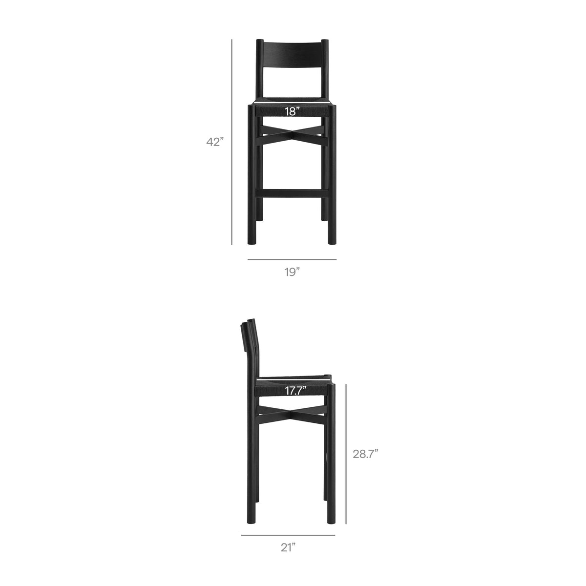Alvia Oak Wood Bar Stools With Woven Seats Set of 2