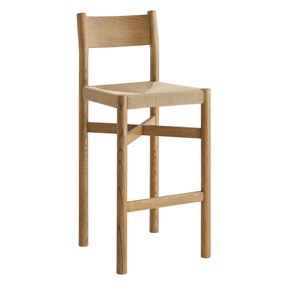 Alvia Oak Wood Bar Stools With Woven Seats Set of 2
