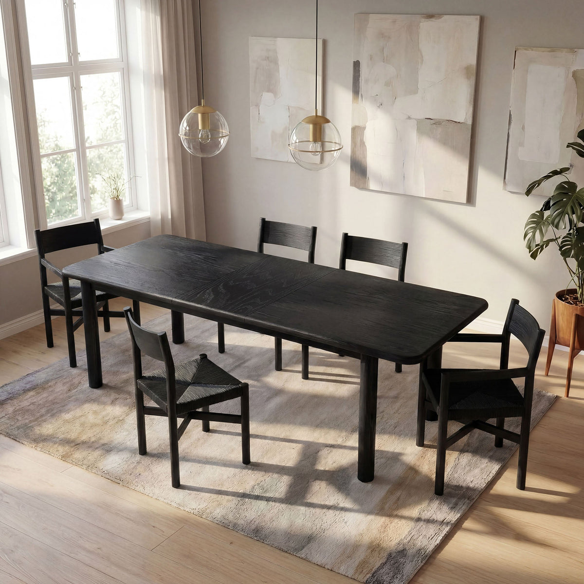 Alvia 86"–105" Extendable Rectangular Oak Wood Dining Table