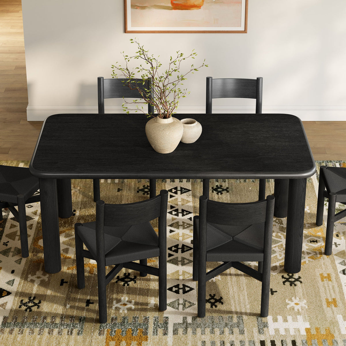 Alvia 7-Piece Oak Wood Dining Table and Chairs Set