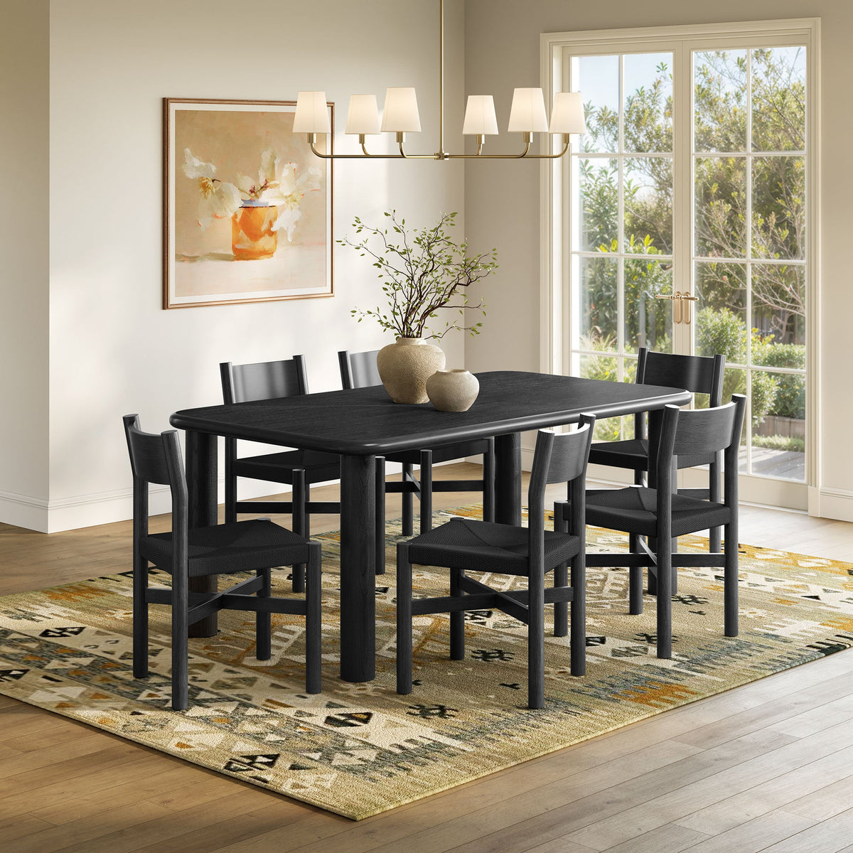 Alvia 7-Piece Oak Wood Dining Table and Chairs Set