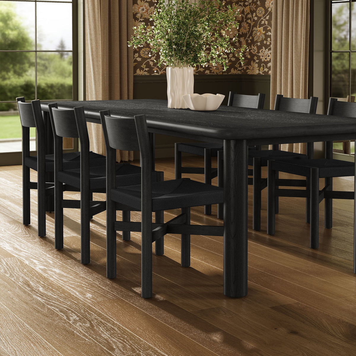 Alvia 7-Piece Oak Wood Extendable Dining Table and Chairs Set