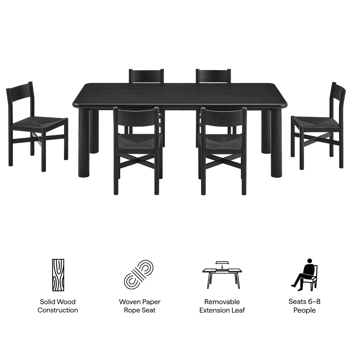 Alvia 7-Piece Oak Wood Extendable Dining Table and Chairs Set