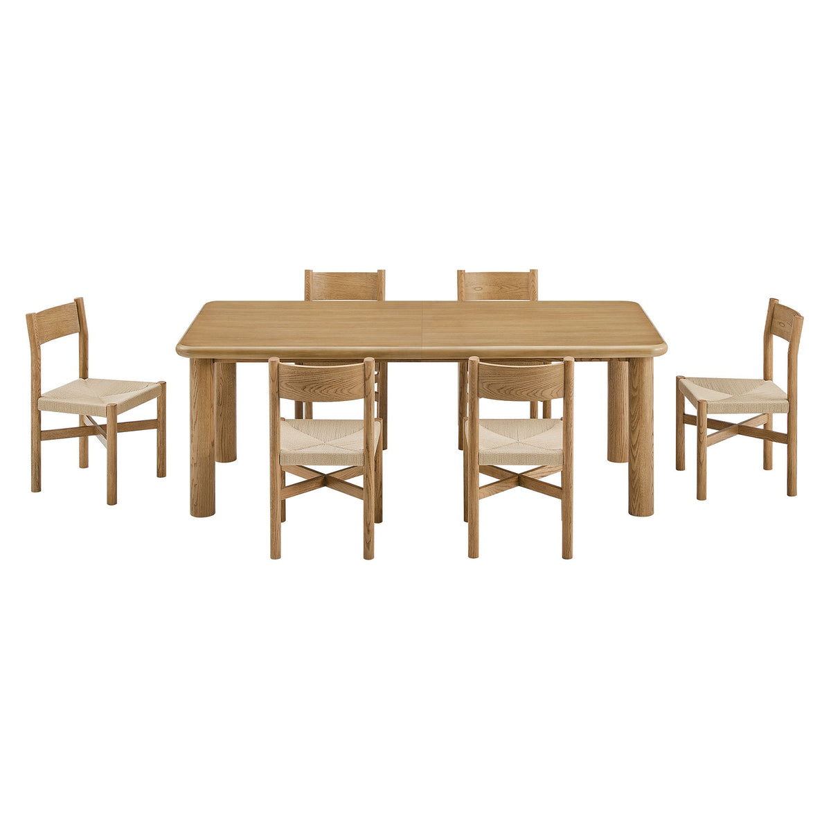 Alvia 7-Piece Oak Wood Extendable Dining Table and Chairs Set