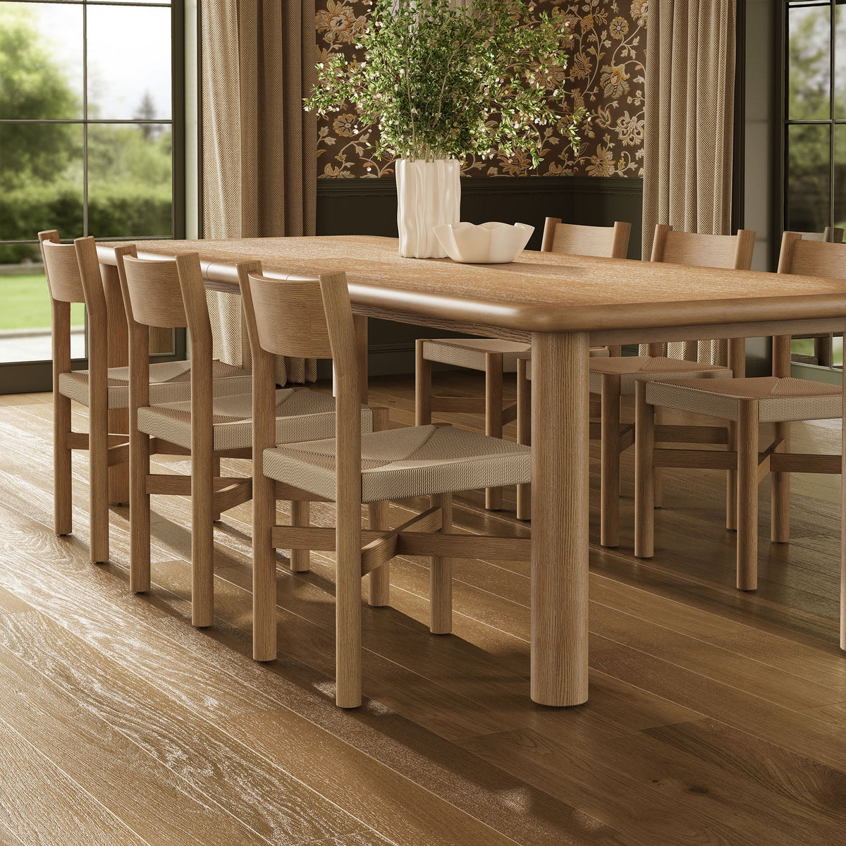 Alvia 7-Piece Oak Wood Extendable Dining Table and Chairs Set