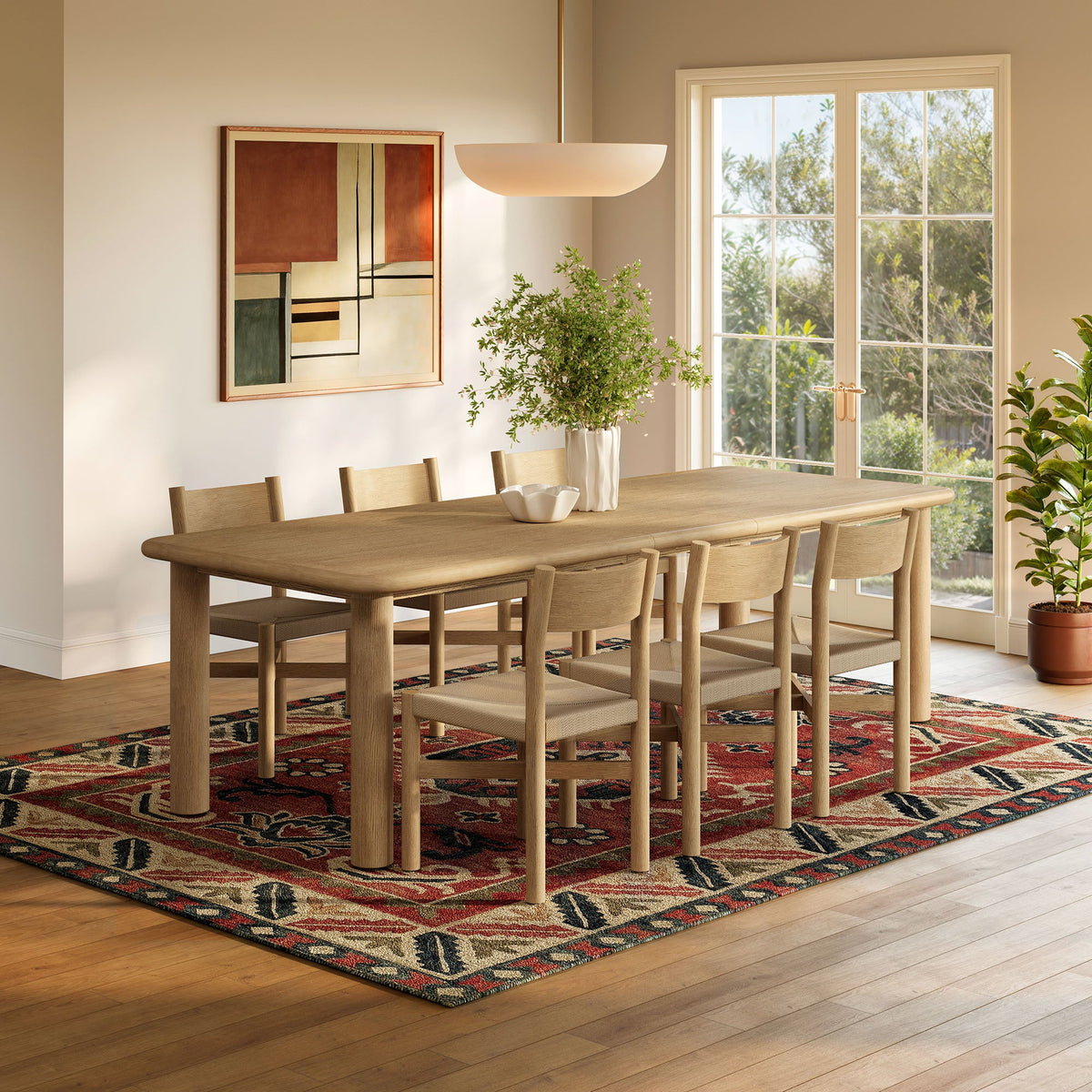 Alvia 7-Piece Oak Wood Extendable Dining Table and Chairs Set