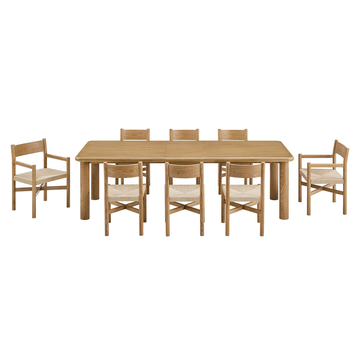 Alvia 9-Piece Oak Wood Extendable Dining Table and Chairs Set