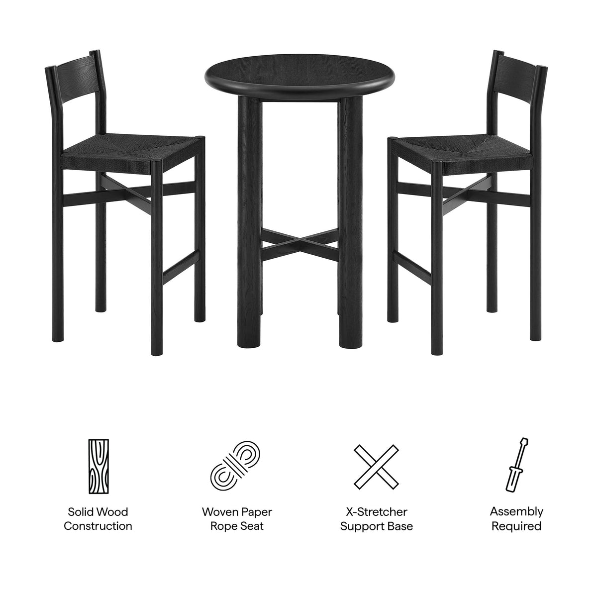 Alvia 3-Piece Round Oak Wood Bar Table With Bar Stools Set