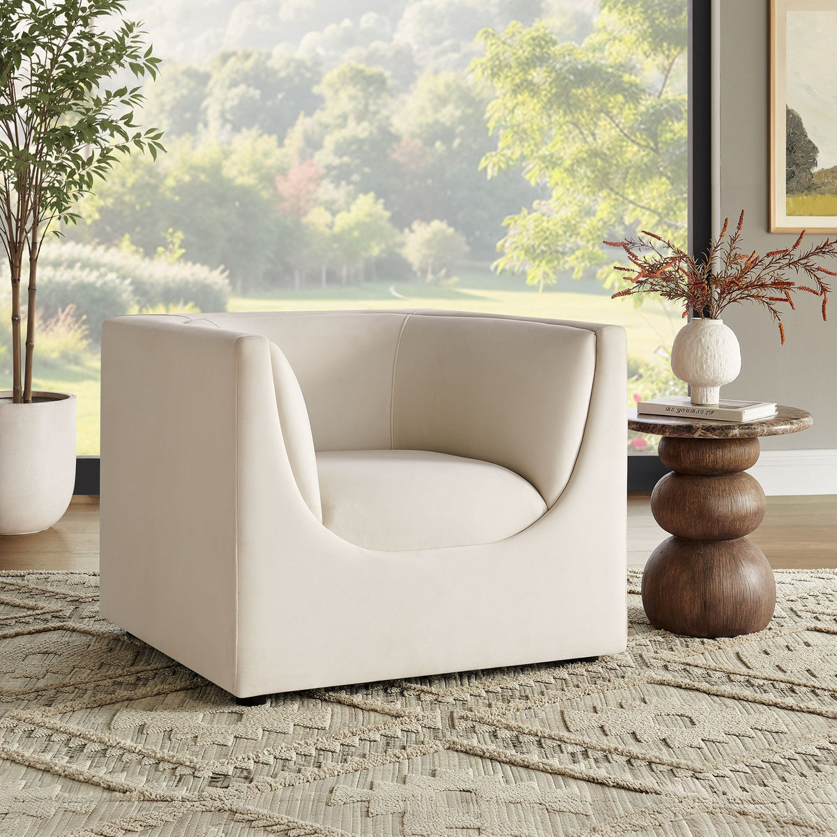 Hilda Curved Back Performance Velvet Armchair