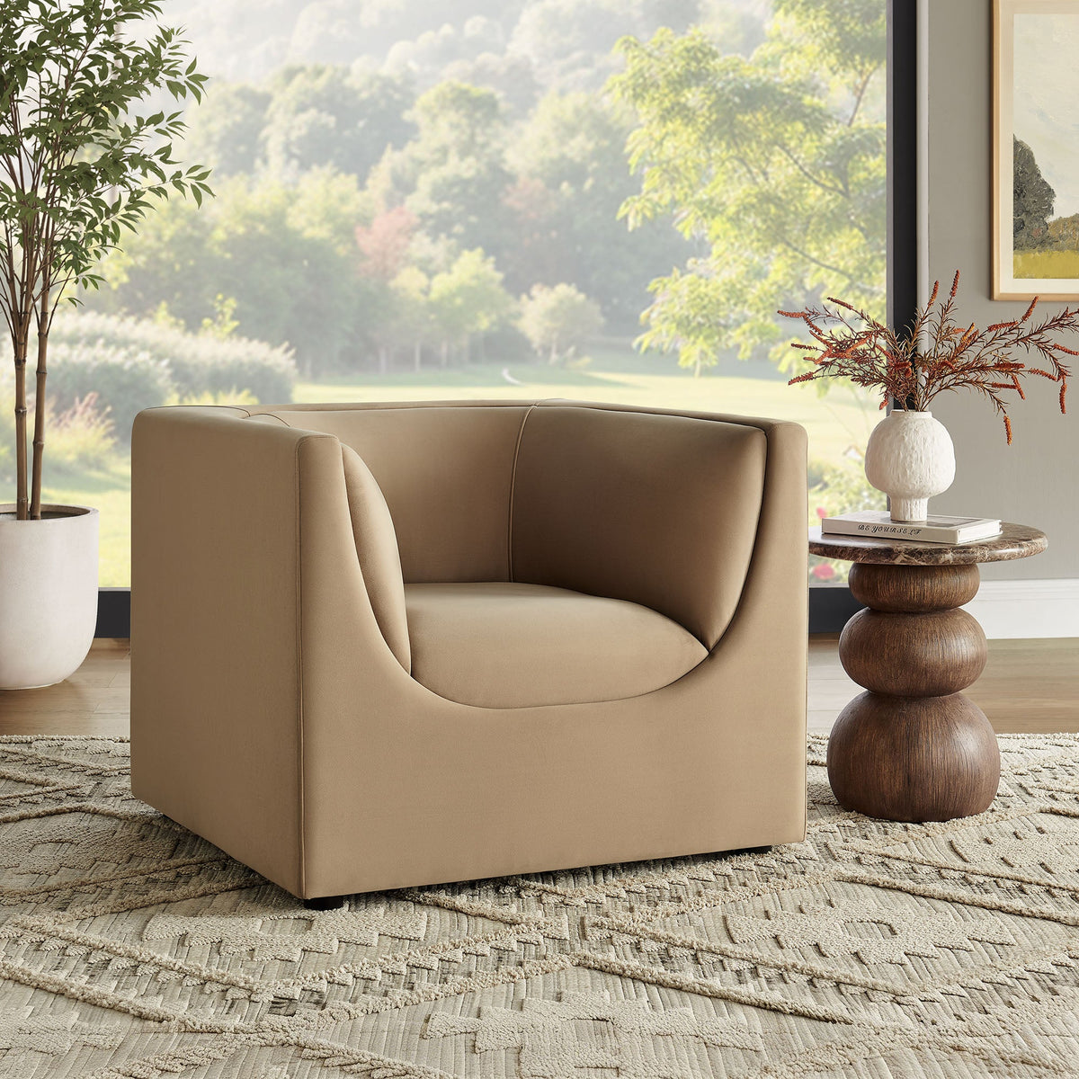 Hilda Curved Back Performance Velvet Armchair
